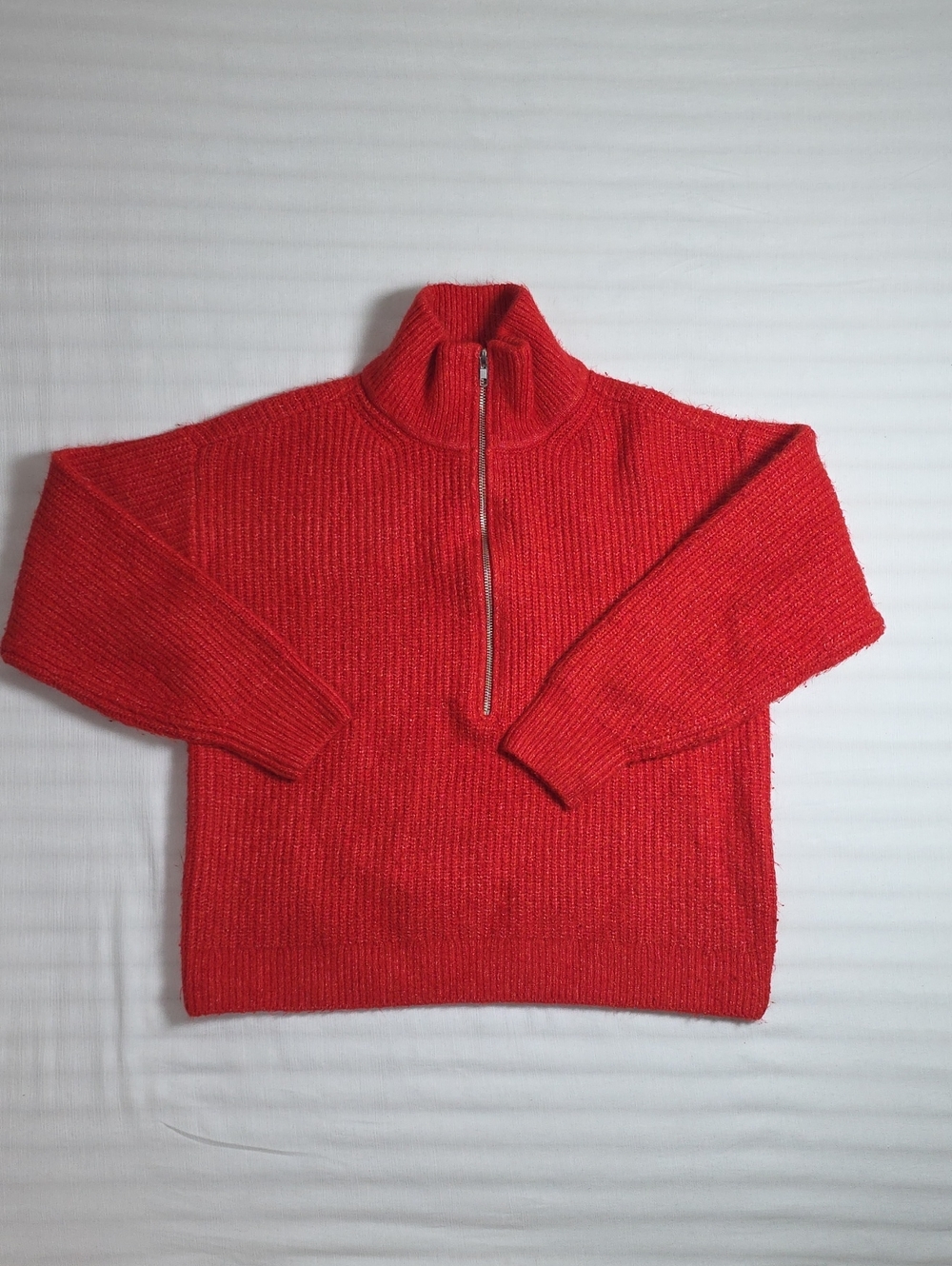 0866 Vince Camuto Red Half-Zip Rib Knit Sweater; M